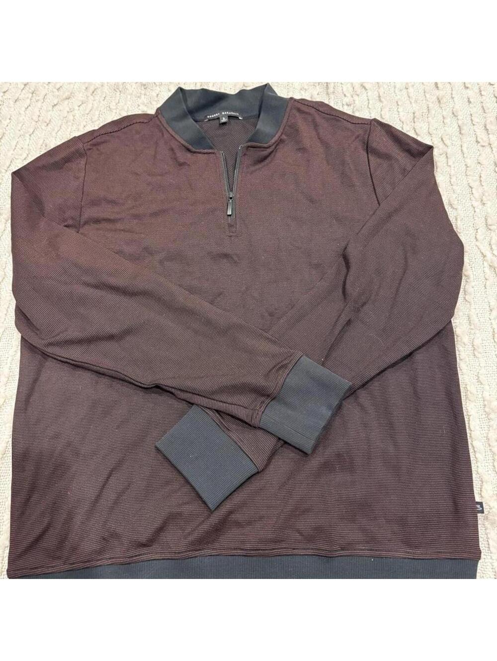Robert Barakett Men's Long Sleeve Quarter Zip Sweater Brown with Ribbed Trim